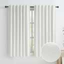 Cream Color Blackout Curtains for Bedroom 63 Inch, 100% Blackout Linen Curtains Noise Reduction Heat Blocking Window Panels for Nursery 50 by 63 Inch 2 Panels Back Tab/Rod Pocket/Hook Belt (Natural)