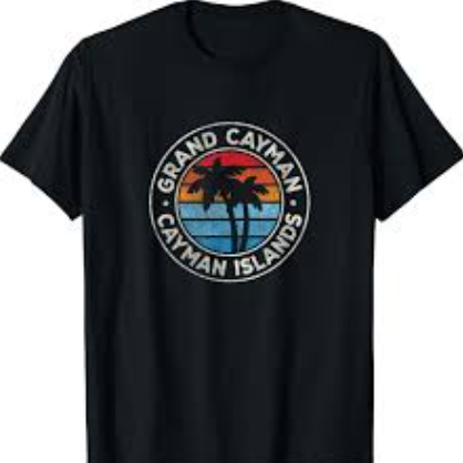 Grand Cayman Cayman Islands Vintage Graphic Retro 70s T-Shirt, Black, S