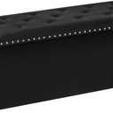 B FSOBEIIALEO Storage Ottoman Bench, Folding Tufted Ottomans with Storage, Extra Large 140L Storage Boxes Footrest Bench for Bedroom, Luxury Velvet Fabric 43 Inches Black, 43.3x15.7x15.7 inches