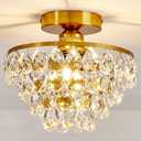 YYJLX Modern E26 Small Crystal Chandelier Semi Flush Mount Ceiling Light Fixture Gold Ceiling Lamp for Hallway Bedroom Bathroom Closet Bedroom Foyer, Gold, Small