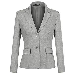YYNUDA Women's Casual Long Sleeve Two Button Suit Jacket Work Office Blazer Jacket Grey XS