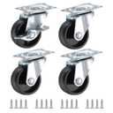 PATIKIL 1.5" Plate Swivel Caster Wheels, 4 Pcs Silent Fixed Plate Casters with M4 Screws Load Capacity 132Lbs for Furniture Cart Trolley, Black(1 with Brake, 1 Without Brake)