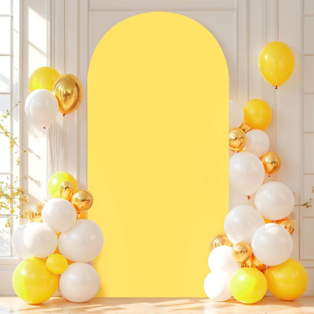 6.6FT Yellow Wedding Arch Cover Spandex Fitted Arch Covers Stretchy Backdrop Round Top Chiara Backdrop for Birthday Party Ceremony Banquet Decoration