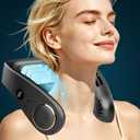 FWV Neck Fan with Cooling Plate, Quiet 30dB, 3-24Hrs Cooling,5500mAh Battery,LED Display Necklace AC Cooler, USB Bladeless Portable Personal Wearable Fans that Blow Cold Air for Men Women Kids Black