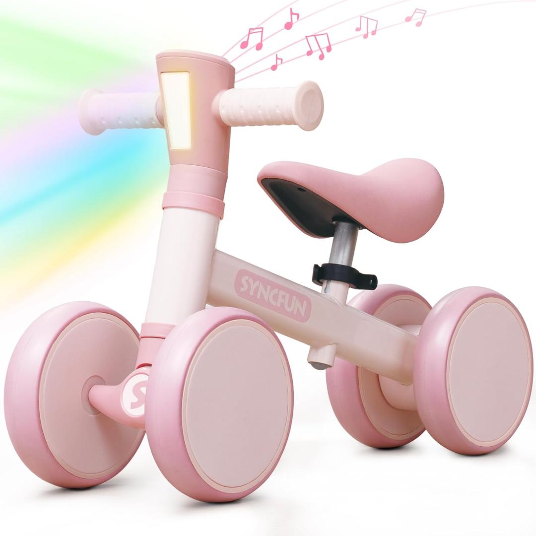 SYNCFUN Baby Balance Bike with Music and Light for 1-2 Year Old Toddlers, 1st Birthday Gift, One Year Old Birthday Gift for Boys Girls, Outdoor Baby Toys (Pink)