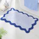 Luxury Cute Bathroom Rugs, Blue Bath Mat W/Navy Blue Scalloped Edge, Microfiber Aesthetic Trendy Funky Fun Preppy Rug, Extra Soft Bathroom Mat Non-Slip for Tub, Shower, 30'' x 20'' (1'8" x 2'6" (Rectangular))