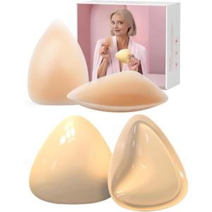 Sticky Bra Push Up Inserts Set - Reusable Double Sided Adhesive Bra Pads with Triangle Nipple Covers, Invisible Waterproof Padding for Bikini, Sports Bras & Swimwear Beige