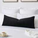 Kevin Textile Soft Plush 14x36 Inch Long Lumbar Pillow Cover 1 Pack, Luxury Fluffy Faux Fur Striped Flannel Rectangle Body Cushion Case for Couch Sofa Chair Bed Home Decor, Black