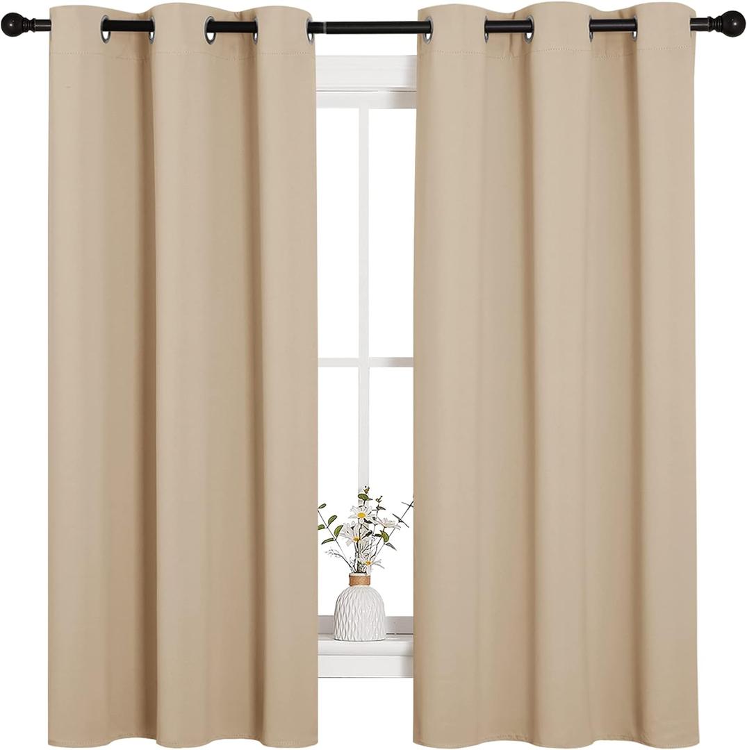 NICETOWN Thermal Insulated Grommet Room Darkening Curtains/Draperies/Panels for Bedroom (2 Panels, W42 x L63 inches, Biscotti Beige)
