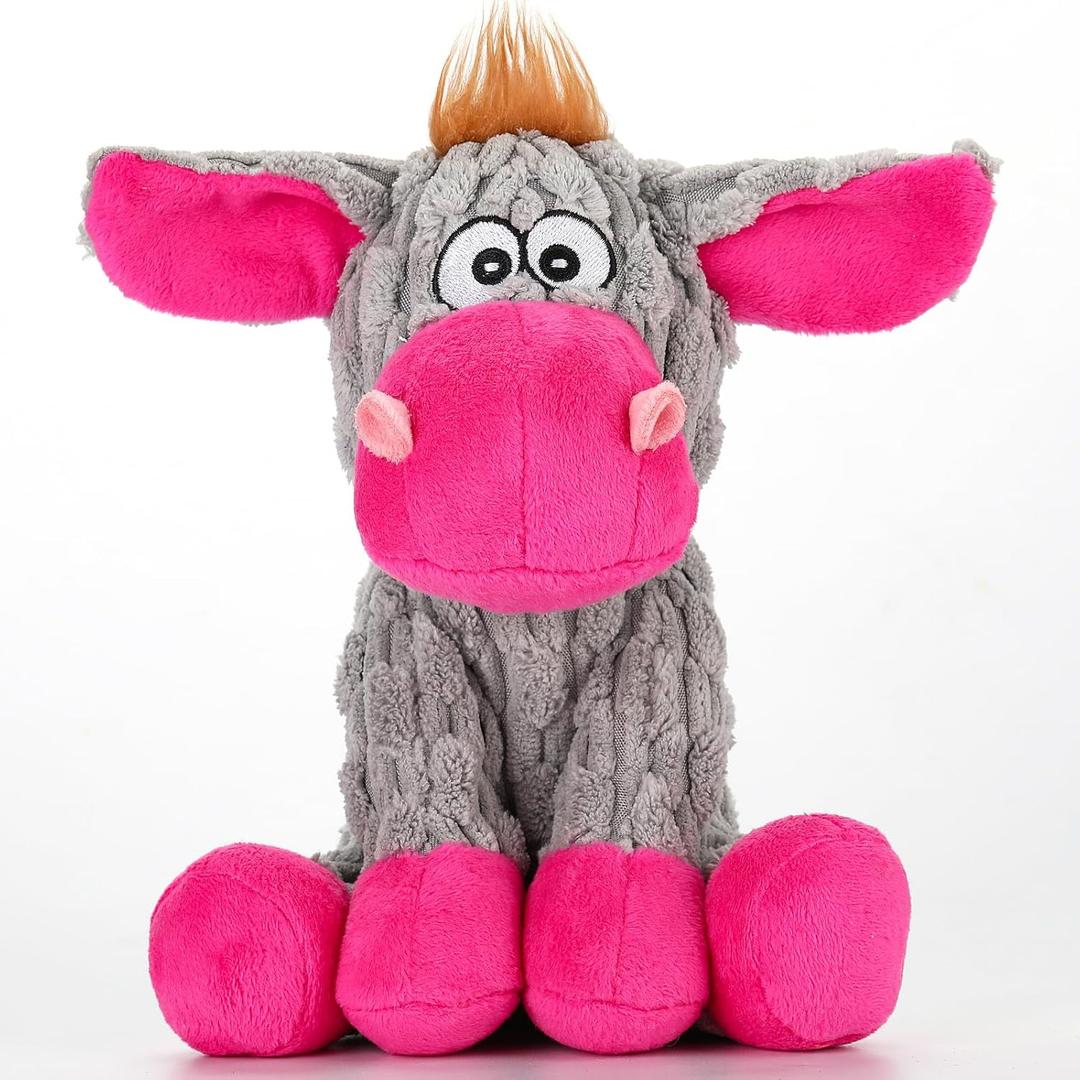 loncoldy Plush Chew Toys for Large Dogs, Tough Crinkle Stuffed Animal Squeaky Interactive Toys for Small Medium Large Dogs, Keep Them Busy, Big Pet Toys (gray & pink)