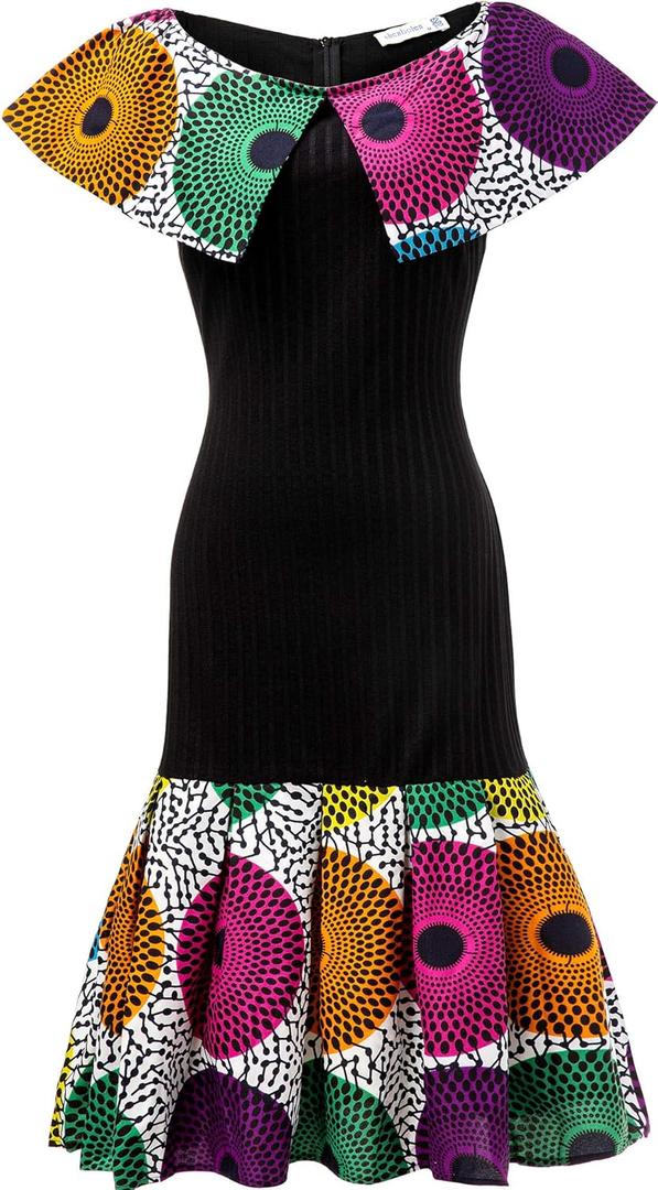 SHENBOLEN Women African Dress Party Wear Wax Ball Gown Print Dresses Cocktail (3X-Large) Color A