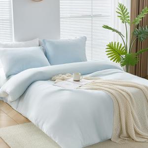 WhatsBedding 3 Pieces Duvet Cover Set Twin Size - Prewashed Bedding Set, Extra Comfy & Breathable Cooling Comfoter Cover, 1 Duvet Cover and 1 Pillowcase, 68x90 (Light Blue, Twin)
