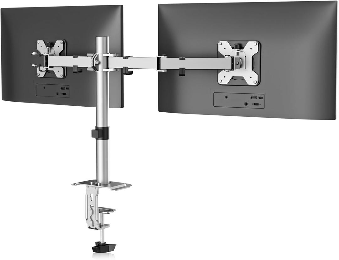 Suptek Dual Monitor Desk Mount, Adjustable Dual Monitor Arm for 2 Monitor Screens up to 38 inch, Extra Tall 15.75" Pole Monitor Stand for Desk, Holds up to 22 lbs, Silver(MD9442MS)