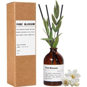 Reed Diffuser Set, Pure Blossom, 3.4 fl oz, Home Fragrance Reed Diffuser for Bathroom & Bedroom Decor