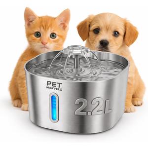 Stainless Steel Cat Water Fountain 2.2L/74oz Ultra-Quiet Pump, Visible Water Level, Dual Flow Modes Automatic Pet Water Dispenser for Cats & Small Dogs