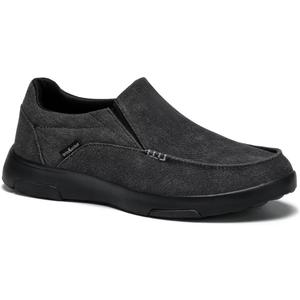 OrthoComfoot Men's Orthopedic Comfortable Slip-On Shoes with Arch Support, Orthotic Loafers for Plantar Fasciitis, Canvas Leisure Vintage Flat Walking Shoes for Foot and Heel Pain Relief (12, W2-black)