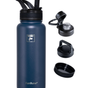 Fanhaw 32 oz Insulated Water Bottle Portable Stainless Steel Flask with 3 Lids (Straw, Spout, Carabiner) | Leakproof, for Gym, Hiking, Work, Travel & Everyday Use (Blue)