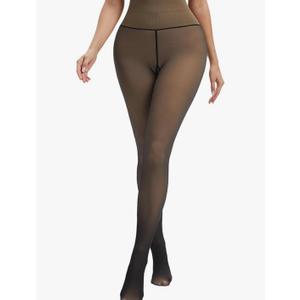 Fleece Lined Tights Sheer Women Fake Translucent Warm Pantyhose Leggings Hight Waist Thermal Thick Tights L