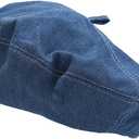 Denim Beret Hat for Women French Style Artist Hat Casual Beanie Cap (One Size, Blue)