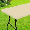 Smiry Rectangle Picnic Table Cloth, Waterproof Elastic Fitted Tablecloths for 4 Foot Tables, Washable Polyester Table Cover for Camping, Indoor and Outdoor (Champagne, 24"x48")