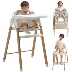 KUB Foldable Baby High Chair for Family (White& Wood-Printed Metal)