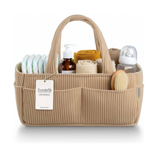 PUTSKA Baby Diaper Caddy Organizer for Changing Table – Stylish Nursery Storage Basket, Newborn Essentials, Baby Shower Gifts and Registry Must-Haves for Boy or Girl, Car Diaper Caddy, Corduroy Mocha