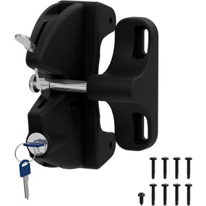 Key Lockable 2 Sided Gate Latch Key,Self Locking Gate Latch Gate Fence Lock for Outdoor Gates,Locking Gate Door Lock Fence Latch Gate Hardware for Metal,Wood,Vinyl Fence (1, Black)