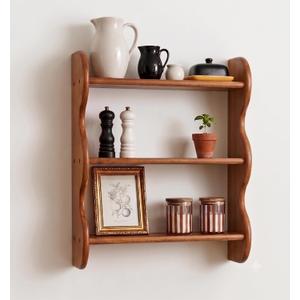 Floating Shelves For Wall - 100% Solid Wood Wall Shelf 3-Tier, Vintage Shelf Wall Mounted Storage Rack, Farmhouse Decor Hanging Shelf For Decor Kitchen, Dining Room, Living Room,Bedroom -Light Walnut, 19"L x 15.5"W x 4.8"H