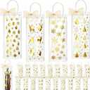 Henoyso 24 Pcs Gold Foil Christmas Wine Gift Bags Bulk Holiday Wine Bottle Covers, Christmas Clear Gift Bags with Handles and Bow Ribbon for Xmas Wedding Engagements Party, 13 x 5 x 4 Inches