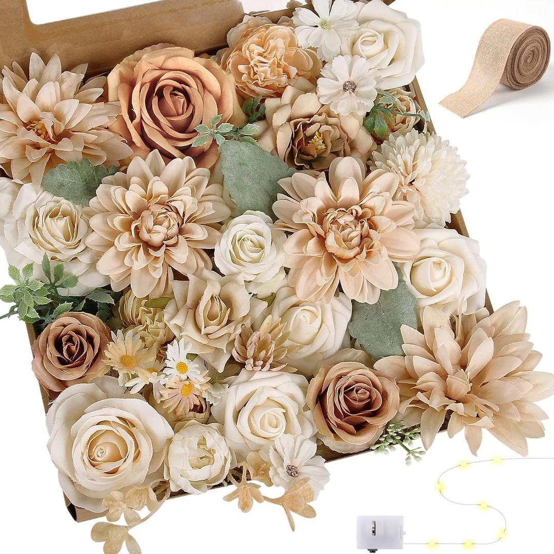 LELEE Artificial Flowers Rose Silk Flower Combo Nude Color Foam Roses Bulk Decor Set for Wedding Bouquets Centerpieces Arrangements Cake Party Table Bridal Baby Shower Home Decorations