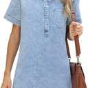 Women's Denim Dress for Women Cute Blue Babydoll Denim Shirt Dress Denim Dress with Pockets (Blue, L)