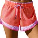 Fisoew Women Athletic Shorts 2 in 1 Running High Split Color Block Workout Yoga Mesh Shorts Pocket Drawstring (Orange, M)