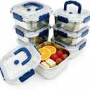 6PCS Stainless Steel Fruit Storage Containers for Fridge, Leak Proof Airtight Snack Box with Handles, Food Storage Containers for Meal Prep, Freezer & Dishwasher Safe, Blue