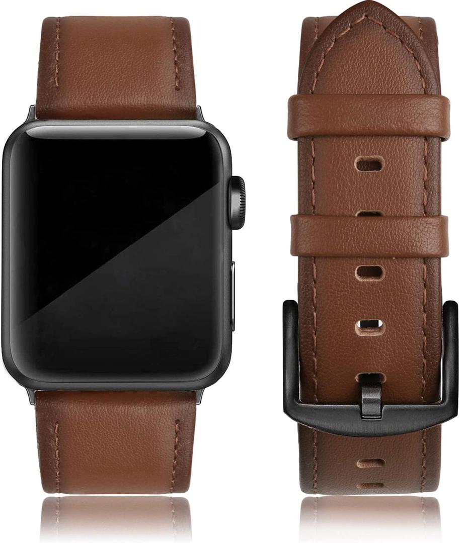 EDIMENS Leather Bands Compatible with Apple Watch 42mm 44mm Band Men Women, Vintage Genuine Leather Wristband Replacement Band Compatible for Apple Watch iwatch Series 6 5 4 3 2 1, SE Sports & Edition (Brown)