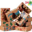 JOYIN 24PCS Christmas Cookie Boxes for Gift Giving, 8.5" x 5.75" x 2.75" Xmas Holiday Treat Cookie Tin with Window, 3 Designs Brown Foiled Kraft Bakery Boxes for Pastries, Cupcakes, Brownies, Doughnut