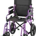 NOVA Transport Chair  Lightweight Folding Aluminum Wheelchair with Flip-Up Arms, Locking Handbrakes, 8 & 12 All-Terrain Wheels  Collapsible Travel Chair for Adults up to 300 lbs  Purple