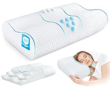 Cervical Neck Pillow for Pain Relief- Queen Size Adjustable Cooling Pillow for Sleeping, Memory Foam Pillows for Neck Shoulder, Ergonomic Contour Bed Pillow for Side, Stomach & Back Sleepers