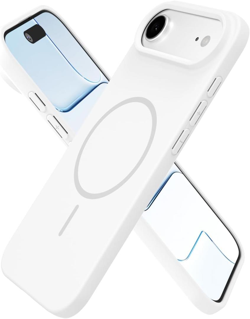 oakxco for iPhone 17 Air Case Silicone Mag Safe, Magnetic Slim Thin Phone Case Compatible with Magsafe Wireless Charging, Cute Girly Aesthetic Soft Rubber Gel Safecase for Women Girls, White
