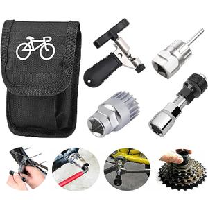 5 in 1 Bike Repair Kit - Cassette Remover, Bottom Bracket Tool, Chain Breaker, Cutter - Black Tool Bag for Shimano, Sram, Campagnolo