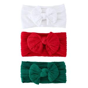 baotongle 3pcs Baby Girls Headbands Soft Stretchy Nylon Hair Bands Hair Accessories with Bows for Newborn Baby Girls Infant Toddlers Kids(Red,Green,White, 5.7inches) (1 Count (Pack of 1))