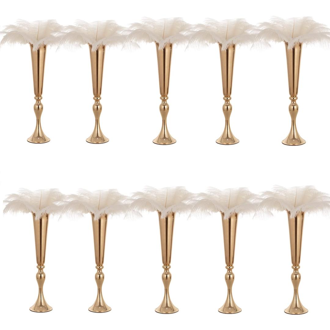 Gold Vases for Centerpieces Table Wedding Vase - 10 Pcs 21.9" Tall Versatile Metal Trumpet Vase Tabletop Flower Stand for Party Dinner Anniversary Ceremony Centerpiece Event (Gold, 10 Pcs)