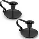 Black Metal Taper Candle Holders Set of 2, Vintage Chamberstick Candle Holder with Handle for Taper Candles, Farmhouse Rustic Candle Holders for Table Decor, Halloween Christmas Decoration