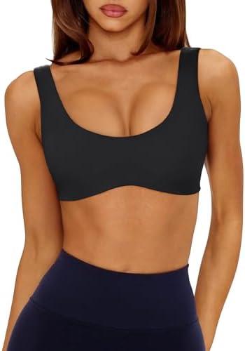 LASLULU Sexy Sports Bras for Women Scoop Neck Sleeveless Padded Bra Workout Yoga Crop Top L