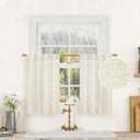 LAMIT Short Kitchen Linen Curtains 30 Inch Length for Small Windows, Cream Ivory Semi Sheer Light Filtering Panels Back Tab and Rod Pocket Cafe Drapes for Half Window, 2 Panels, 25 x 30 Inch