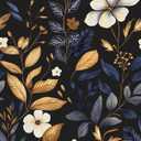 Laatse Blue/Gold Leaf Wallpaper Peel and Stick Vintage Dark Floral Wallpaper Waterproof Self Adhesive Removable Boho Wall Paper Modern for Bedroom Walls Drawer Cabinet 17.5in x118in