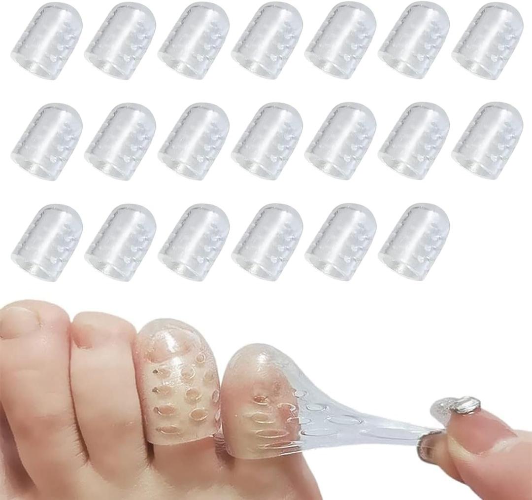 XLRZKJ Silicone Toe Protectors 20Pcs, Gel Anti-Friction Toe Protector Breathable Toe Caps Guards for Men Women, Soft Clear Little Toe Covers Silicone Toe Sleeves for Corns, Blisters and Pain Relief