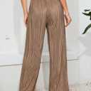 Womens High Waisted Pants Solid Textured Elastic Waist Wide Leg Palazzo Pants Casual Comfy Trousers Apricot (Brown) XS