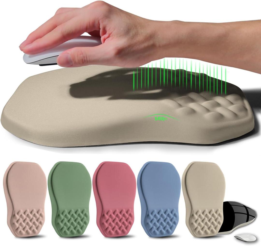 Ergonomic Raised Mouse Pad Wrist Support with Bilateral Slope Memory Foam Mousepad for Wrist Rest and Carpal Tunnel Pain Relief 11.8x7.9 Khaki