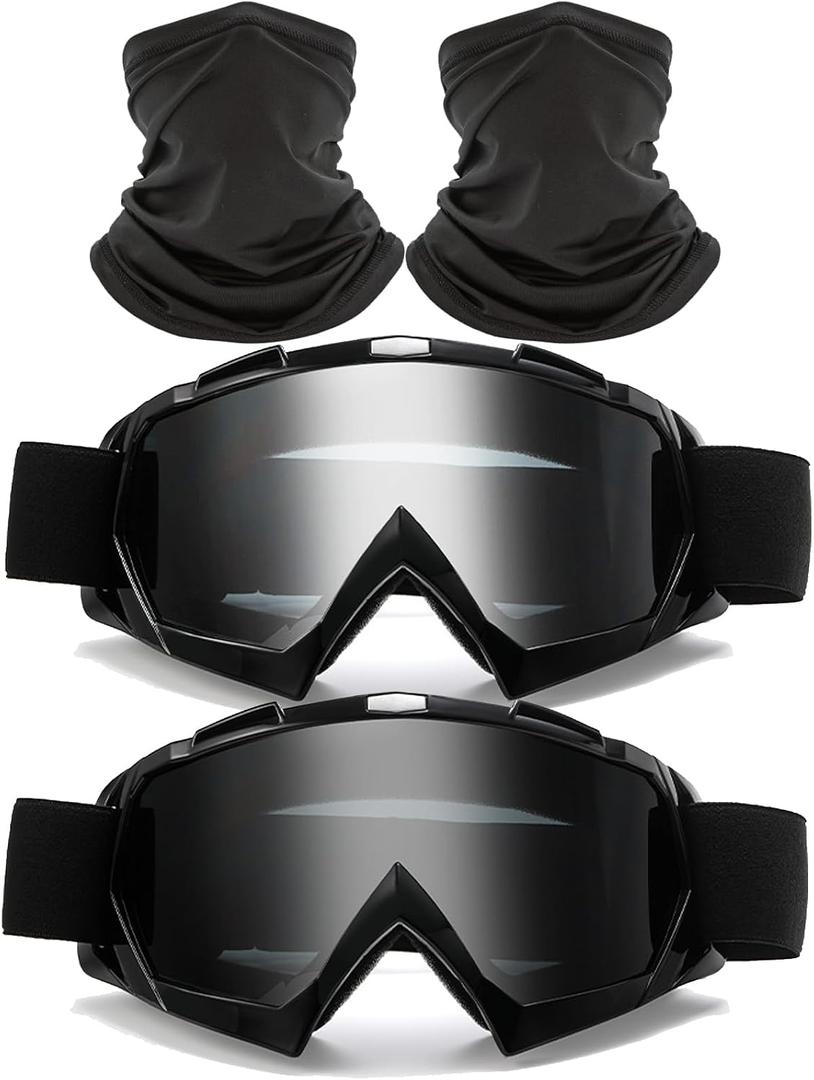 2Pcs Motocross Goggles with Neck Gaiter Dirt Bike ATV Racing Ski Motorcycle Goggles Cycling Glasses for Outdoor Sport