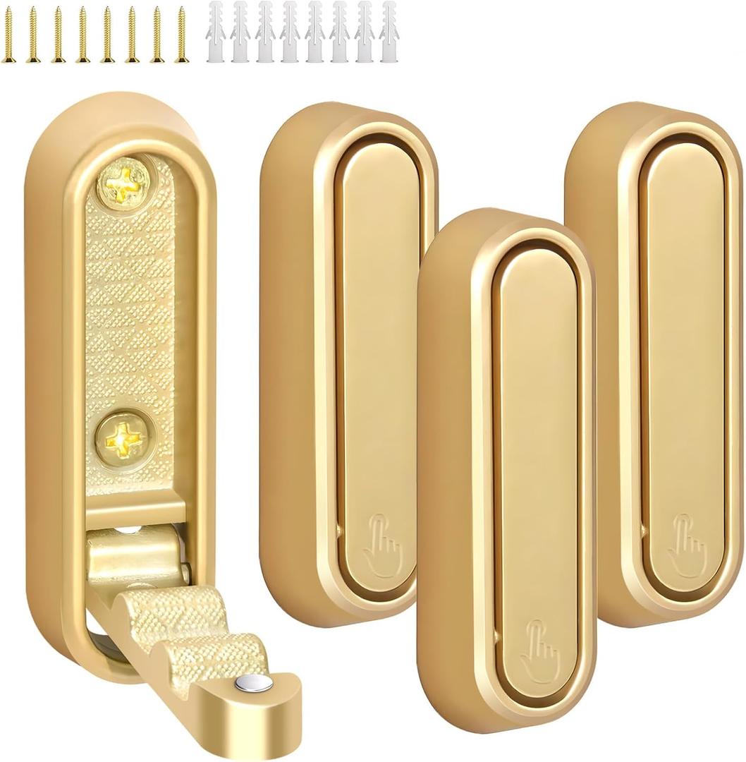 Grnheat Folding Wall Hooks,4Pcs Gold Heavy Duty Wall Hook Folding Coat Hooks for Hanging Coats Bathrobes Green Plants Bags Keys Towel Gold Hook for a Functional Home(4,Gloden)